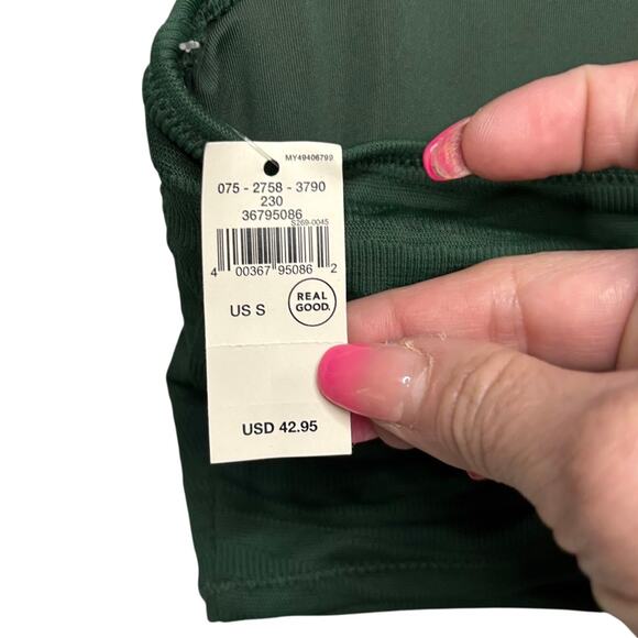 NWT Aerie Longline Halter Bikini Top Small Green Textured Eco Swim - Picture 6 of 9